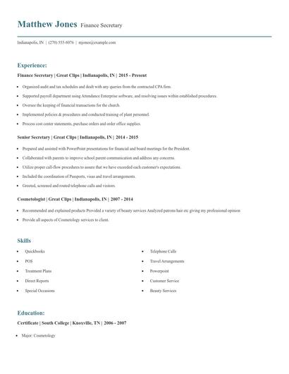 Finance Secretary Resume