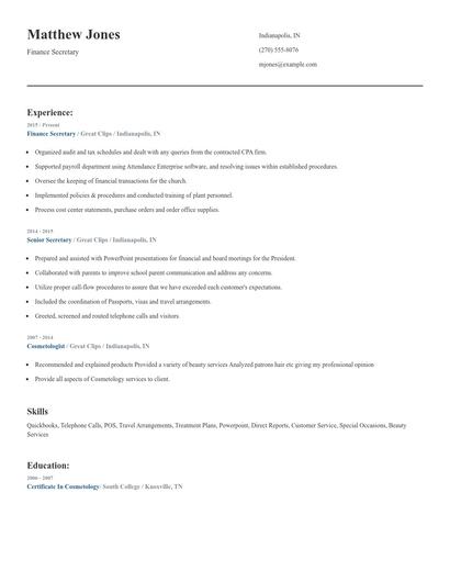 Finance Secretary Resume