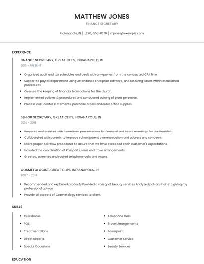 Finance Secretary Resume