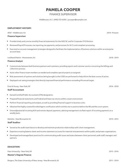 Finance Supervisor Resume
