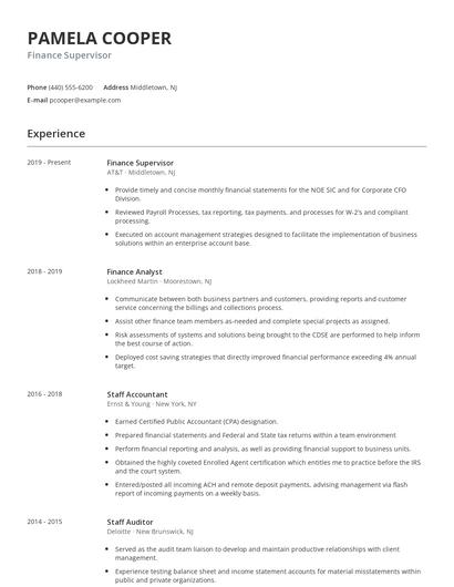 Finance Supervisor Resume