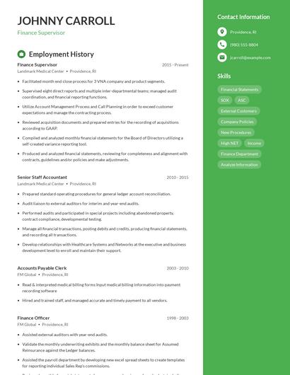 Finance Supervisor Resume