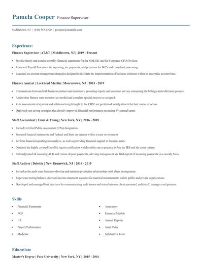 Finance Supervisor Resume