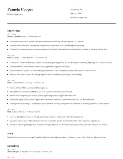 Finance Supervisor Resume