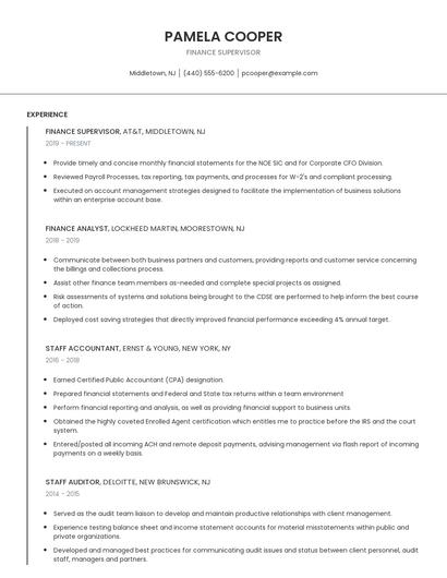 Finance Supervisor Resume