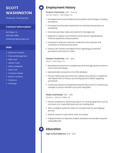Finance Technician Resume