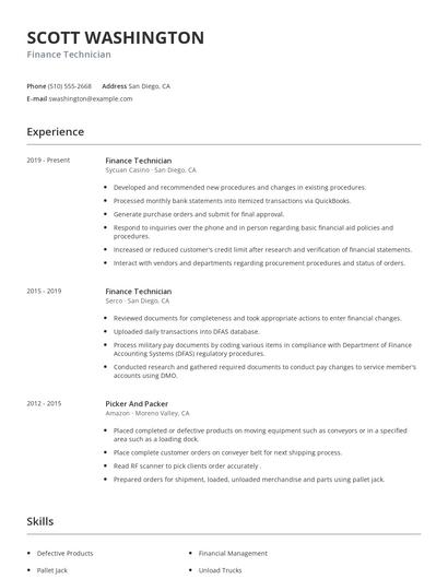 Finance Technician Resume