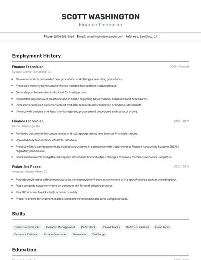 Finance Technician Resume