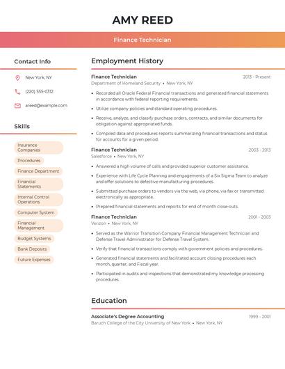 Finance Technician Resume