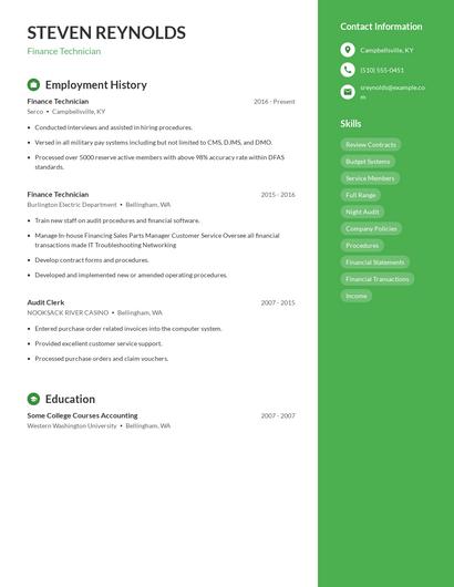 Finance Technician Resume