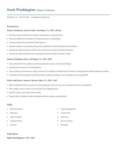 Finance Technician Resume