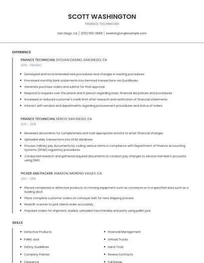 Finance Technician Resume