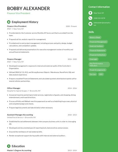 Finance Vice President Resume