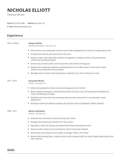 Finance Writer Resume