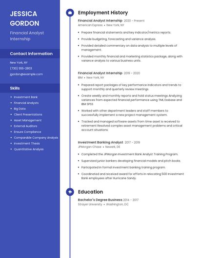 Financial Analyst Internship Resume