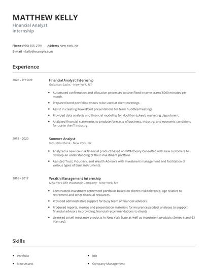 Financial Analyst Internship Resume