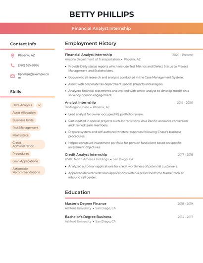 Financial Analyst Internship Resume