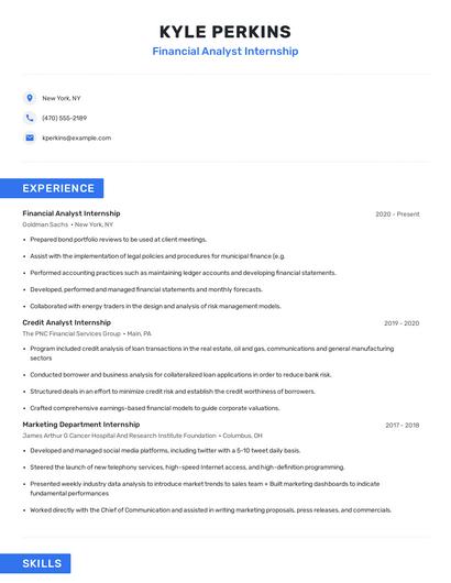 Financial Analyst Internship Resume