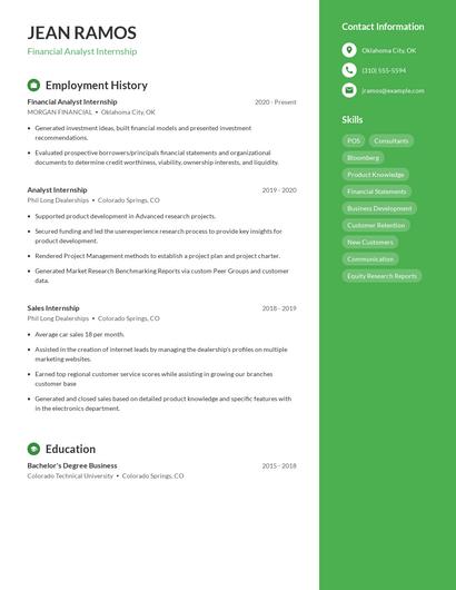 Financial Analyst Internship Resume
