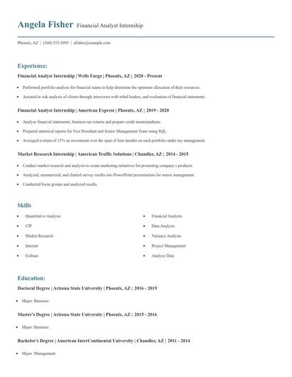 Financial Analyst Internship Resume