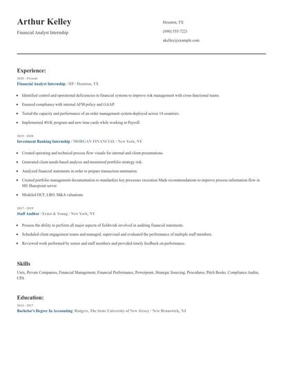 Financial Analyst Internship Resume