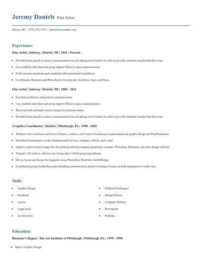 Fine Artist Resume