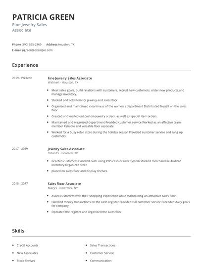 Fine Jewelry Sales Associate Resume
