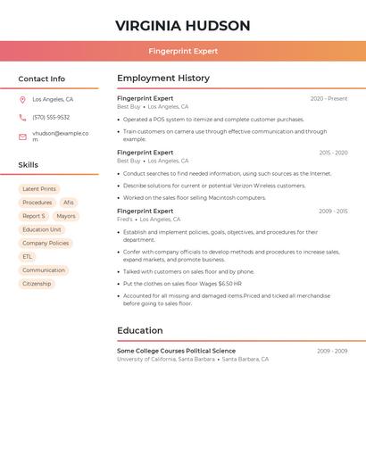 Fingerprint Expert Resume