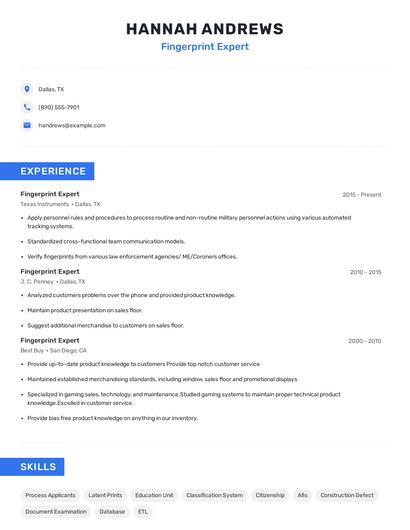 Fingerprint Expert Resume