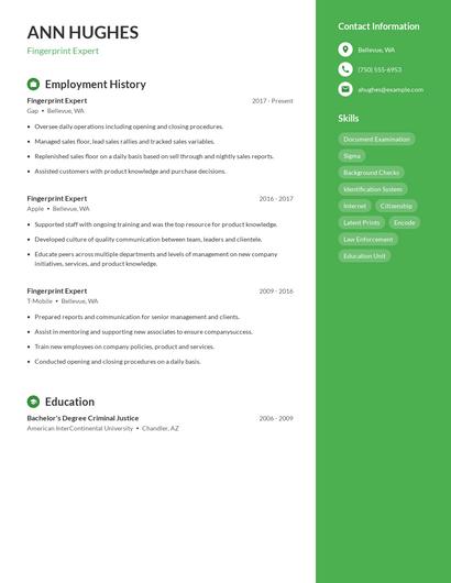 Fingerprint Expert Resume