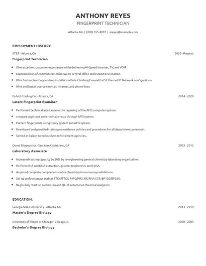 Fingerprint Technician Resume