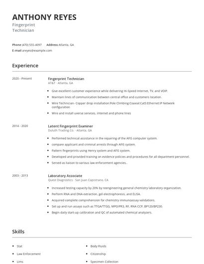 Fingerprint Technician Resume