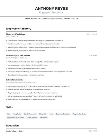 Fingerprint Technician Resume