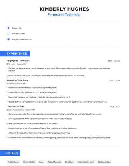 Fingerprint Technician Resume