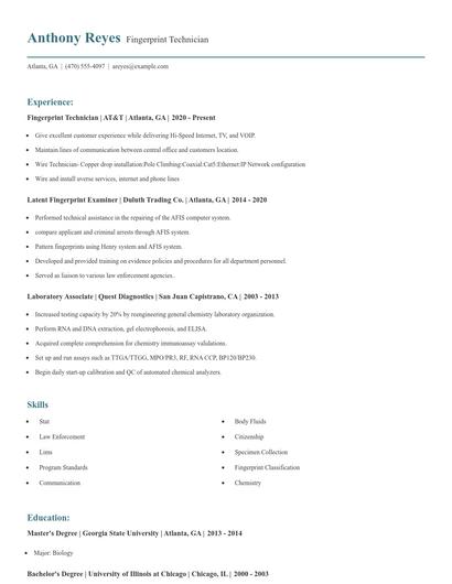 Fingerprint Technician Resume
