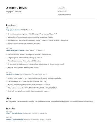 Fingerprint Technician Resume