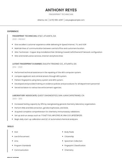 Fingerprint Technician Resume