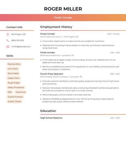 Finish Grinder Resume