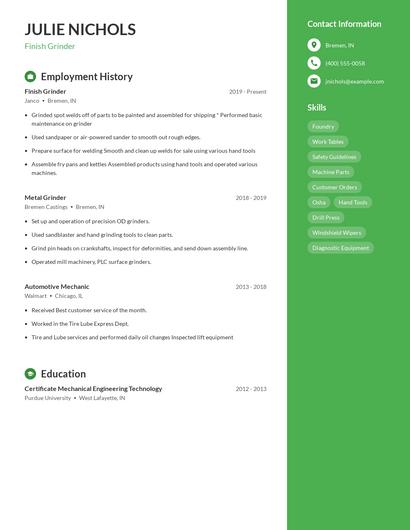 Finish Grinder Resume