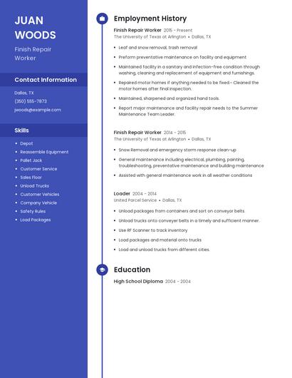 Finish Repair Worker Resume