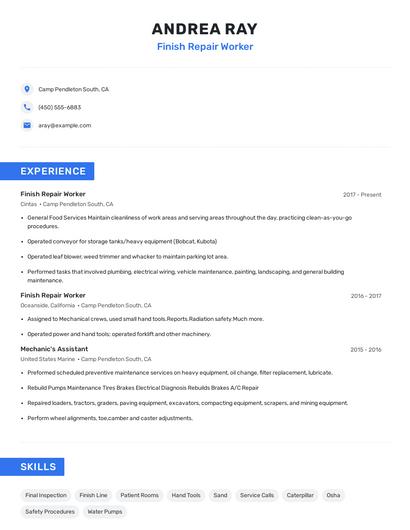 Finish Repair Worker Resume