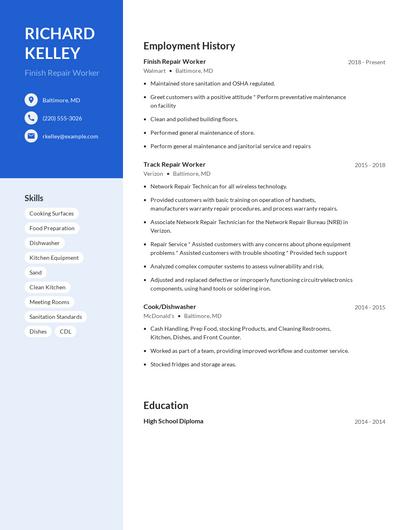 Finish Repair Worker Resume