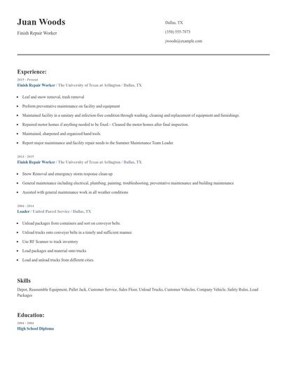 Finish Repair Worker Resume