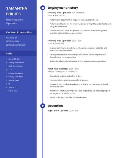 Finishing Area Operator Resume