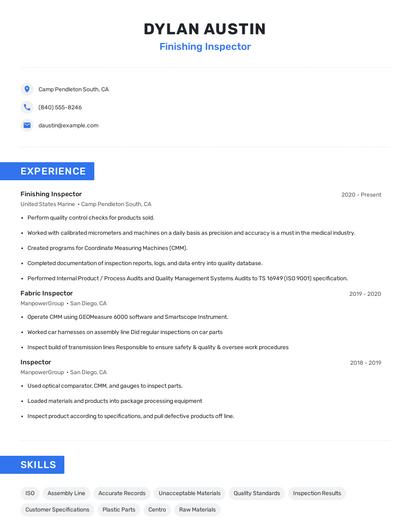 Finishing Inspector Resume