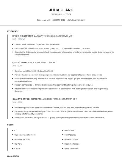 Finishing Inspector Resume
