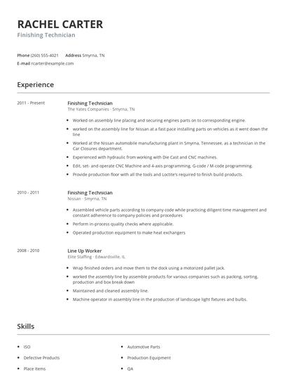 Finishing Technician Resume