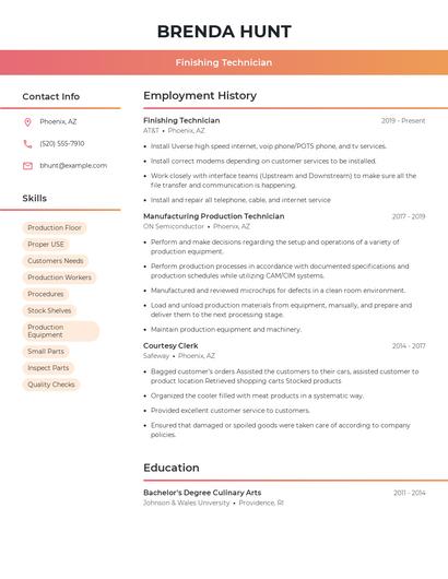 Finishing Technician Resume