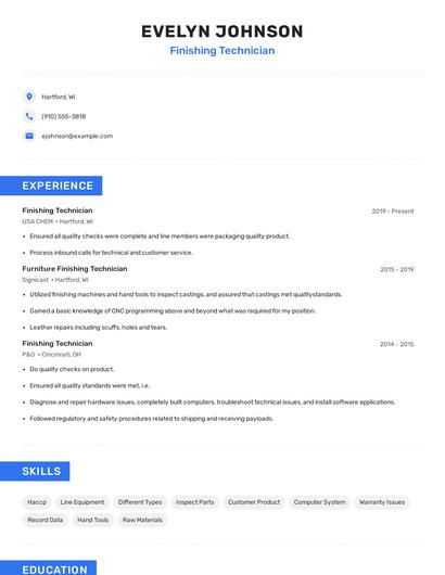 Finishing Technician Resume