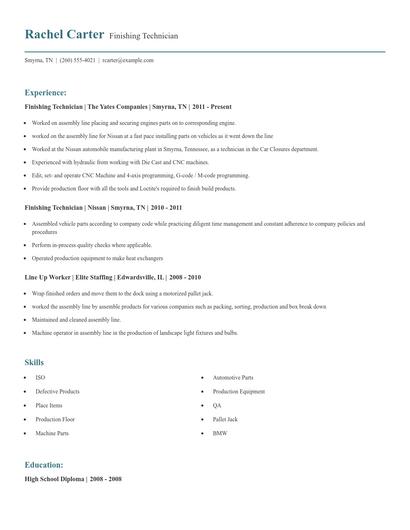 Finishing Technician Resume